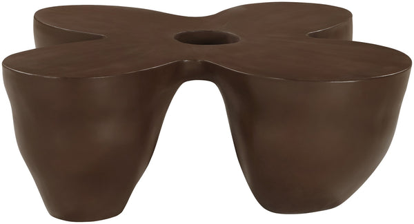 Meridian Furniture Fiore Sculptural Concrete Coffee Table Art Deco Organic Form for Indoor Outdoor Living Brown 605Brown-CT