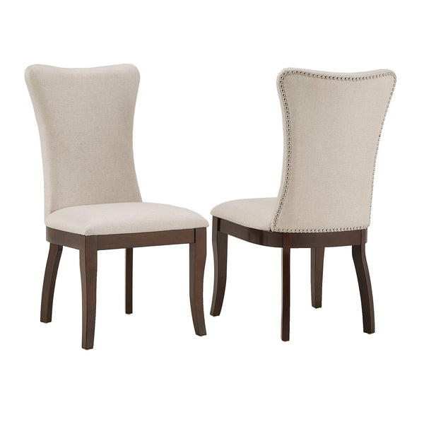 Carolina Nailhead Dining Chairs Beige Upholstered Set for Elegant Rooms