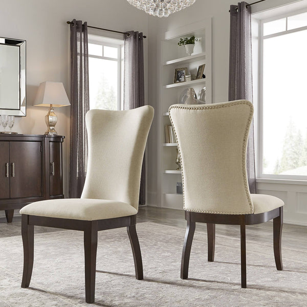 Carolina Nailhead Dining Chairs Beige Upholstered Set for Elegant Rooms