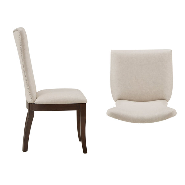 Carolina Nailhead Dining Chairs Beige Upholstered Set for Elegant Rooms