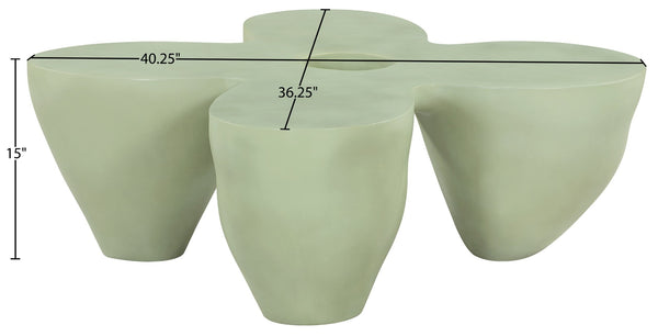 Meridian Furniture Fiore Sculptural Concrete Coffee Table Art Deco Organic Form for Indoor Outdoor Living Green 605Green-CT