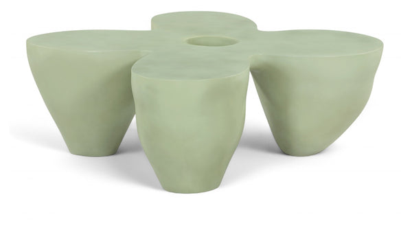 Meridian Furniture Fiore Sculptural Concrete Coffee Table Art Deco Organic Form for Indoor Outdoor Living Green 605Green-CT