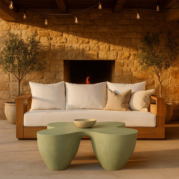 Meridian Furniture Fiore Sculptural Concrete Coffee Table Art Deco Organic Form for Indoor Outdoor Living Green 605Green-CT