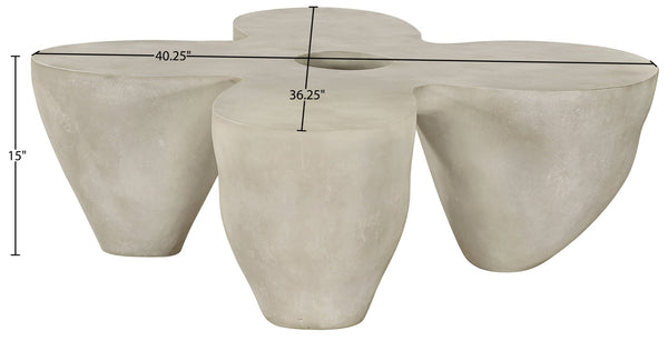 Meridian Furniture Fiore Sculptural Concrete Coffee Table Art Deco Organic Form for Indoor Outdoor Living Beige 605Sand-CT