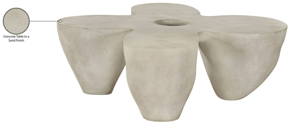 Meridian Furniture Fiore Sculptural Concrete Coffee Table Art Deco Organic Form for Indoor Outdoor Living Beige 605Sand-CT