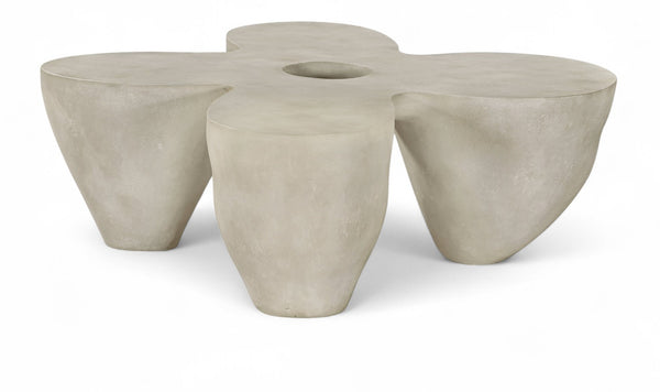 Meridian Furniture Fiore Sculptural Concrete Coffee Table Art Deco Organic Form for Indoor Outdoor Living Beige 605Sand-CT