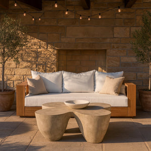 Meridian Furniture Fiore Sculptural Concrete Coffee Table Art Deco Organic Form for Indoor Outdoor Living Beige 605Sand-CT
