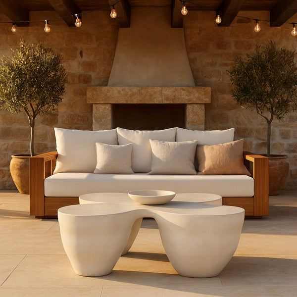 Meridian Furniture Fiore Sculptural Concrete Coffee Table Art Deco Organic Form for Indoor Outdoor Living Taupe 605Taupe-CT