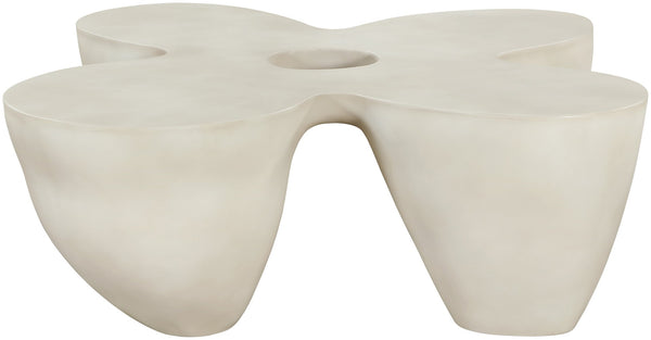 Meridian Furniture Fiore Sculptural Concrete Coffee Table Art Deco Organic Form for Indoor Outdoor Living Taupe 605Taupe-CT