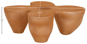 Meridian Furniture Fiore Sculptural Concrete Coffee Table Art Deco Organic Form for Indoor Outdoor Living Terracotta 605Terracotta-CT