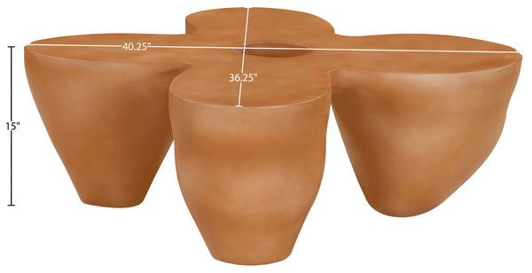 Meridian Furniture Fiore Sculptural Concrete Coffee Table Art Deco Organic Form for Indoor Outdoor Living Terracotta 605Terracotta-CT