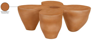 Meridian Furniture Fiore Sculptural Concrete Coffee Table Art Deco Organic Form for Indoor Outdoor Living Terracotta 605Terracotta-CT