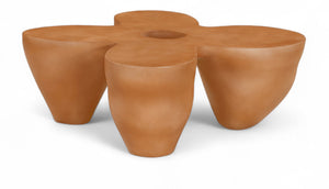 Meridian Furniture Fiore Sculptural Concrete Coffee Table Art Deco Organic Form for Indoor Outdoor Living Terracotta 605Terracotta-CT