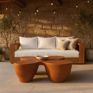 Meridian Furniture Fiore Sculptural Concrete Coffee Table Art Deco Organic Form for Indoor Outdoor Living Terracotta 605Terracotta-CT