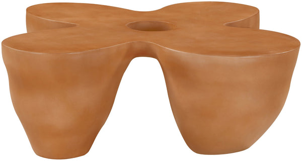 Meridian Furniture Fiore Sculptural Concrete Coffee Table Art Deco Organic Form for Indoor Outdoor Living Terracotta 605Terracotta-CT