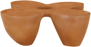 Meridian Furniture Fiore Sculptural Concrete Coffee Table Art Deco Organic Form for Indoor Outdoor Living Terracotta 605Terracotta-CT