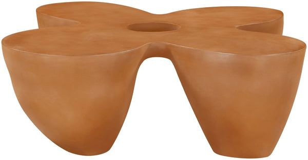 Meridian Furniture Fiore Sculptural Concrete Coffee Table Art Deco Organic Form for Indoor Outdoor Living Terracotta 605Terracotta-CT