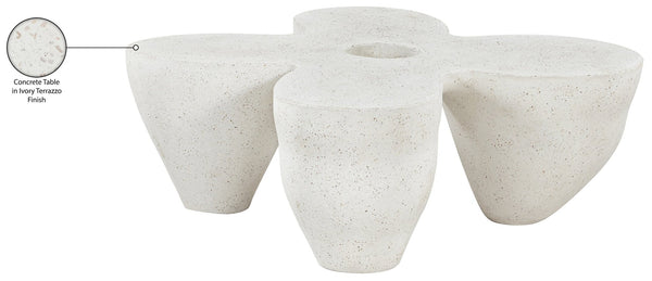 Meridian Furniture Fiore Sculptural Concrete Coffee Table Art Deco Organic Form for Indoor Outdoor Living Terrazzo 605Trzo-CT