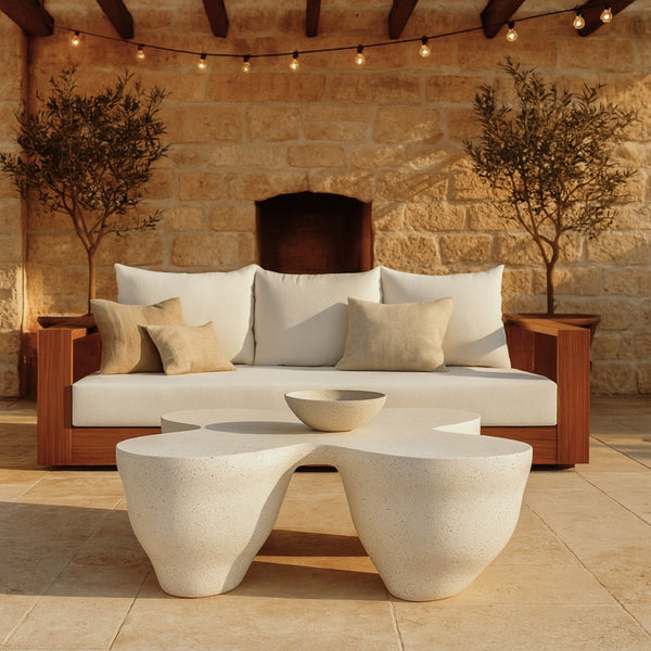 Meridian Furniture Fiore Sculptural Concrete Coffee Table Art Deco Organic Form for Indoor Outdoor Living Terrazzo 605Trzo-CT