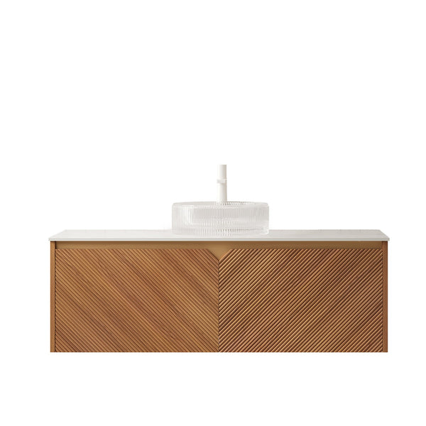English Elm RUBEN 48" Wall-Mounted Vanity Cabinet with Countertop, Plywood Build, Soft-Close Doors, Sleek Trim Brown Oak W2615P303719