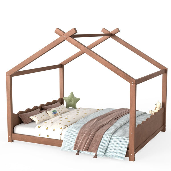 English Elm Queen House Shaped Floor Bed Solid Pine Frame Montessori Kids Bedroom No Box Spring W1580P438812