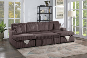 English Elm Chocolate Corduroy 3 Piece Sectional Sleeper Sofa with Raf Laf Chaise Storage Seating Chocolate B011S02169