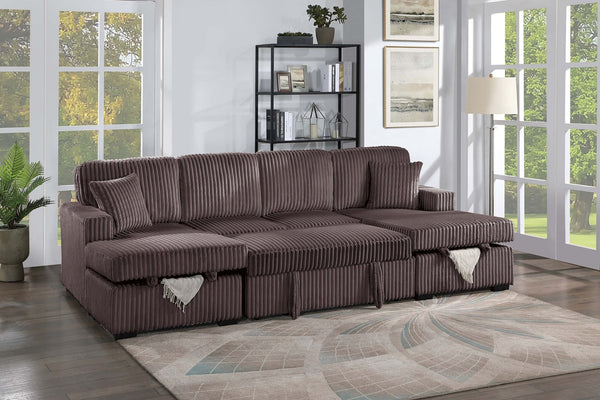 English Elm Chocolate Corduroy 3 Piece Sectional Sleeper Sofa with Raf Laf Chaise Storage Seating Chocolate B011S02169