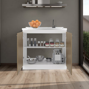 English Elm Zurich Freestanding Stainless Steel Utility Sink with Black Storage Cabinet for Garage Natural+White B200S00456