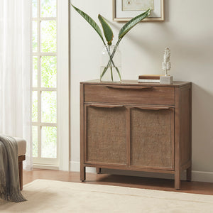 JLA Home Madison Park - Accent Woven Coastal Chest with Cane Door Panels, Reclaimed Wood Finish, Drawer & Lower Shelf — Secure MP130-1036