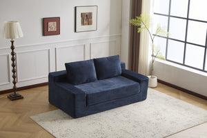 English Elm Loveseat Corduroy Bean Bag Sofa Bed with Memory Foam, Reversible Cushions, Plush Bolsters, No Assembly Required Dark Blue W3723P346939