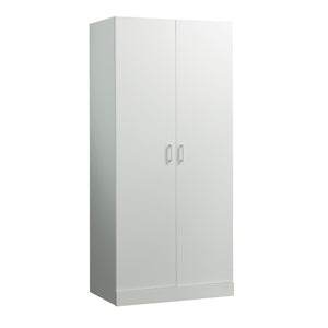 English Elm Wardrobe/Storage Cabinet White — Slim Engineered Wood Organizer with Concealed Doors & Adjustable Shelves B356P402594