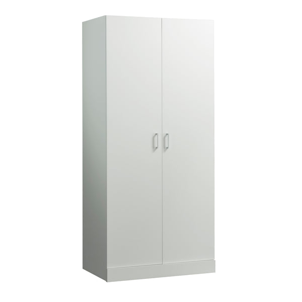 English Elm Wardrobe/Storage Cabinet White — Slim Engineered Wood Organizer with Concealed Doors & Adjustable Shelves B356P402594