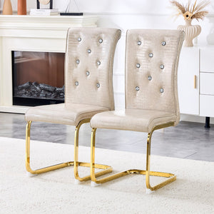 English Elm Luxury Pu Upholstered Dining Chair Set of 4 with Channel Stitching and Metal Legs Beige W1512P491872