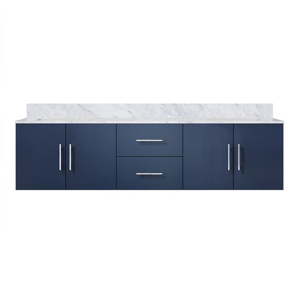 English Elm Navy Double Bath Vanity 72"W x 22"D with Carrara Marble Top, Solid Wood, Soft-Close Storage, Scratch-Resistant Counter B2731P258516
