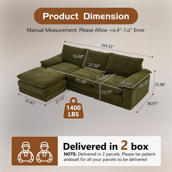 English Elm Modular Cloud Sectional with Ottoman Chenille Deep Seat Lounge Sofa for Living Room W3728S00015