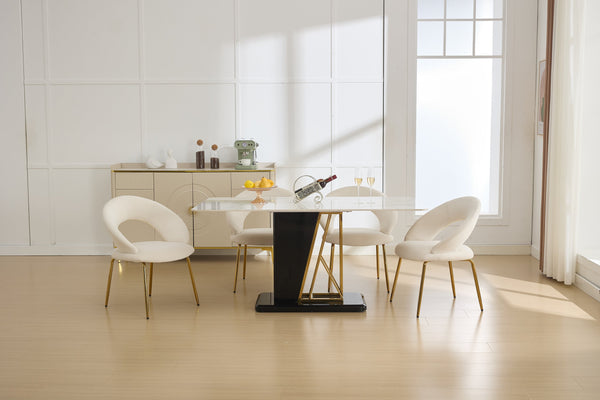 English Elm 061-Set Of 1 Elegant White Velvet Dining Chair With Curved Backrest & Luxe Gold Metal Legs For Style W527P255475