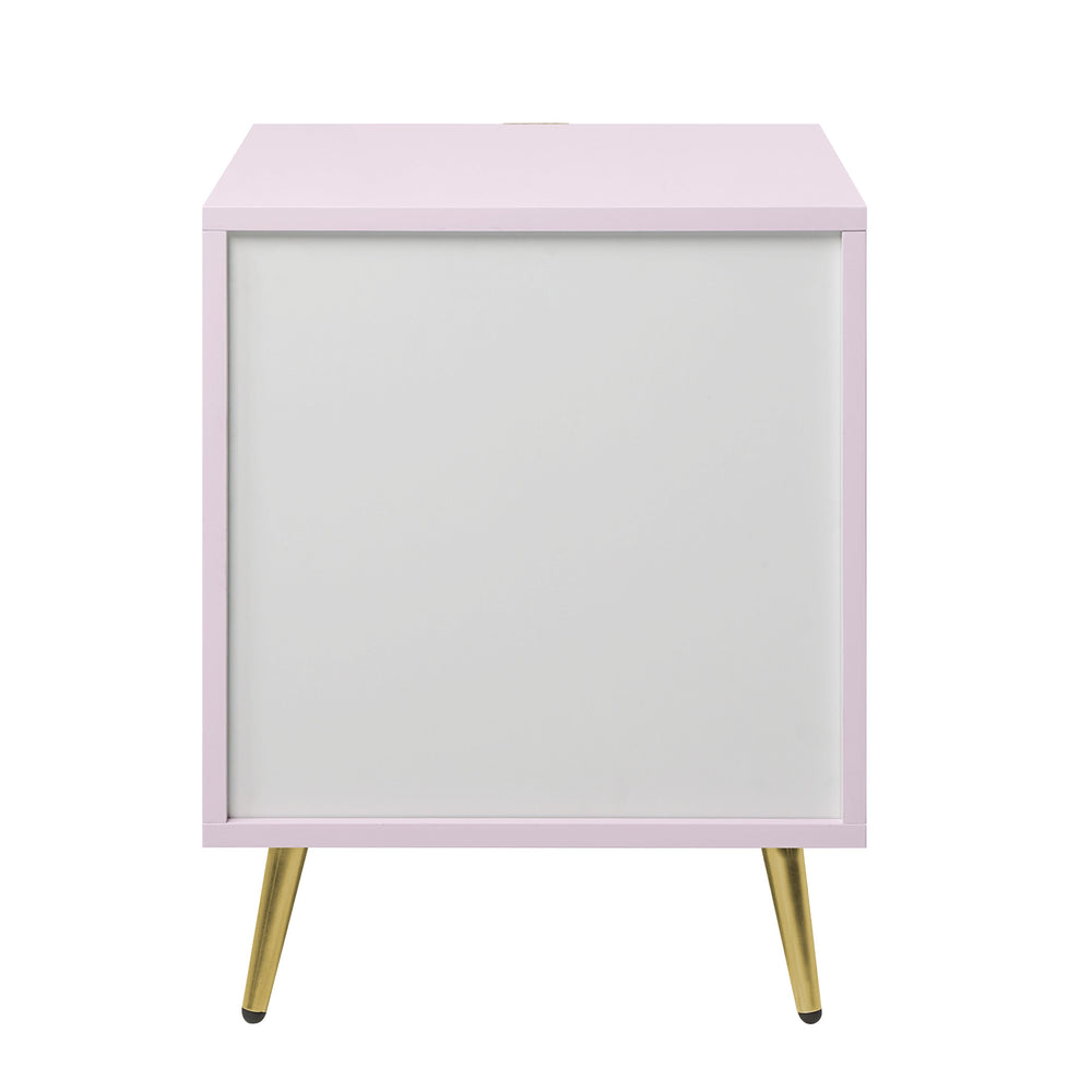 English Elm Pink High Gloss Wave 2-Drawer Nightstand with Reflective Finish, Metal Legs, Modern Luxe Accent Piece B062P209010