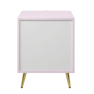 English Elm Pink High Gloss Wave 2-Drawer Nightstand with Reflective Finish, Metal Legs, Modern Luxe Accent Piece B062P209010