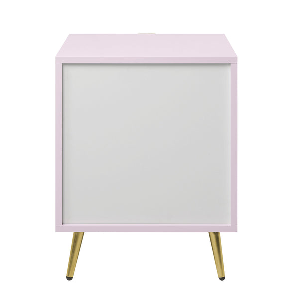 English Elm Pink High Gloss Wave 2-Drawer Nightstand with Reflective Finish, Metal Legs, Modern Luxe Accent Piece B062P209010