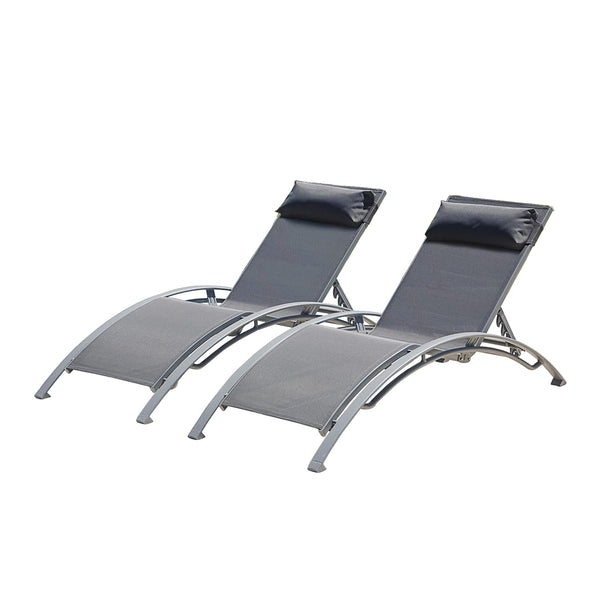 English Elm Pool Lounge Chairs Set of 2 Aluminum Frame Textilene Chaise with 5 Recline Positions & Neck Pillow Dark Gray W1859P321409