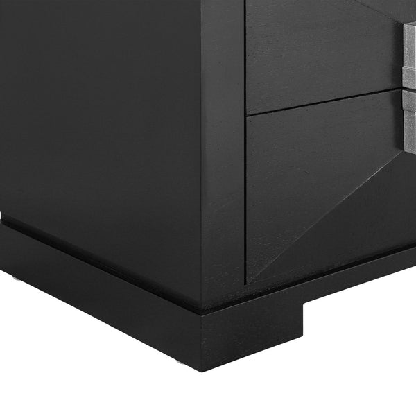 English Elm Mid-century Modern Nightstand with Diamond Geometric Drawers and Heavy Duty Wood Base Black N761P324094B