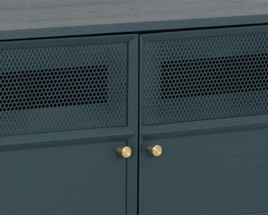 Sunpan Rivero Mid-Century Modern Media Console in Teal Oak with Gold Hardware and Ample Storage Solutions