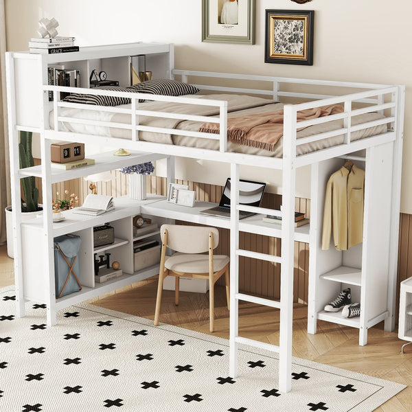 English Elm Metal Loft Bed With L-Shaped Desk & Ample Storage - Full-Size Heavy Duty Bed For Kids & Teens W1580S00067