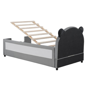 English Elm Twin Velvet Daybed Bear Headboard Hydraulic Storage Kids Bedroom Frame Gray SF000129AAE