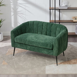 English Elm 50.2'' Channel Tufted Chenille Settee Compact Two Seat Sofa with Metal Legs Green W3118P397105