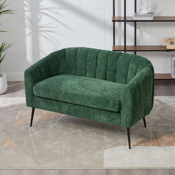 English Elm 50.2'' Channel Tufted Chenille Settee Compact Two Seat Sofa with Metal Legs Green W3118P397105