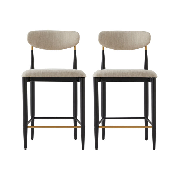English Elm Christopher Knight Home® - ARMLESS Modern Upholstered Counter Stool Set of 2 with Iron Toothpick Frame, Gold Trim Accents Beige+Black N771P316339A