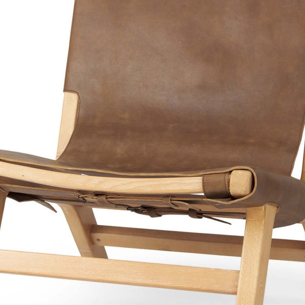 HomeRoots 32" Brown Leather Slipper Chair with Solid Wood Frame - Modern Accent for Living Spaces & Offices 606001