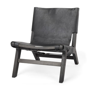 HomeRoots 32" Black Genuine Leather Slipper Chair - Modern Solid Wood Frame, Plush Comfort for Any Space 606002