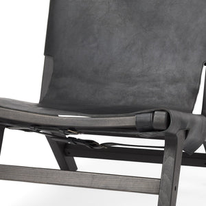 HomeRoots 32" Black Genuine Leather Slipper Chair - Modern Solid Wood Frame, Plush Comfort for Any Space 606002